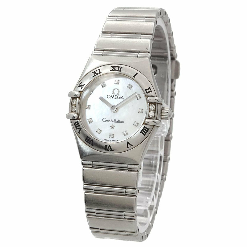 歐米茄星座系列迷你款 My Choice 1566 76 4P 鑲鑽錶圈女錶 12P 白色錶殼石英錶-1