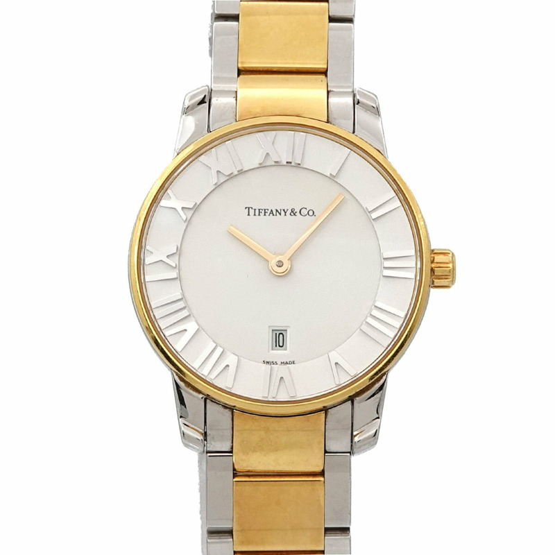 Tiffany & Co.) Atlas Dome Combination Z1830 11 15A21A00A 女士腕錶，日期顯示，銀色，石英錶-0