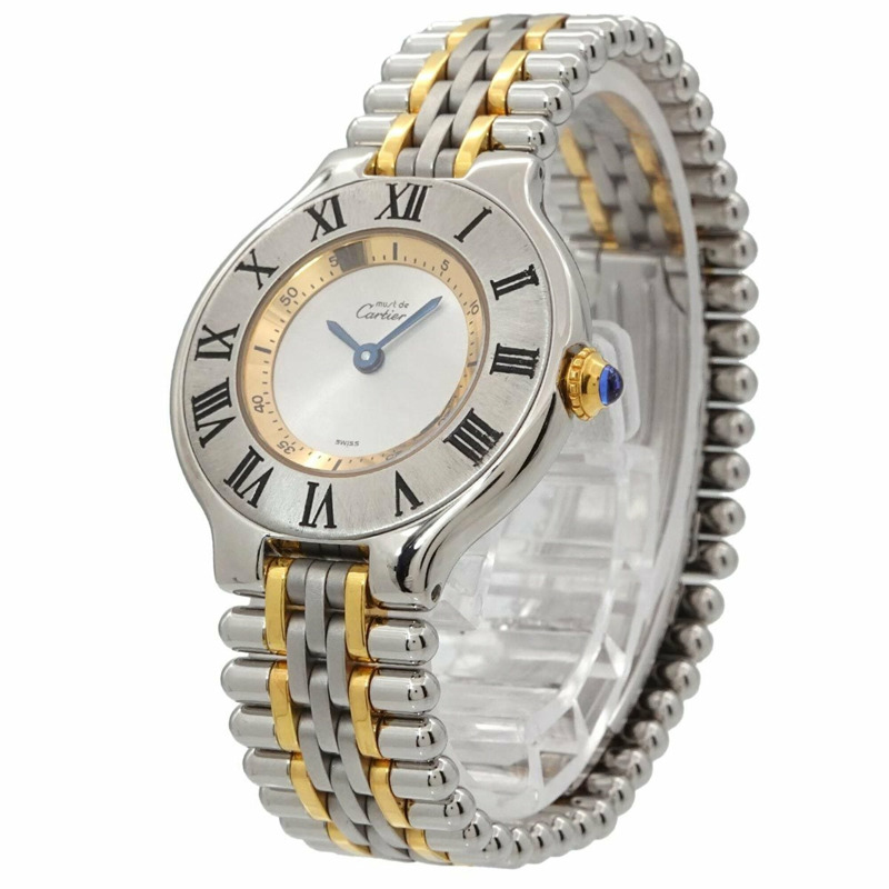 卡地亞 Must 21 Vingt-et-un SM 雙色 W10075F4 女士腕錶 銀色石英錶-1