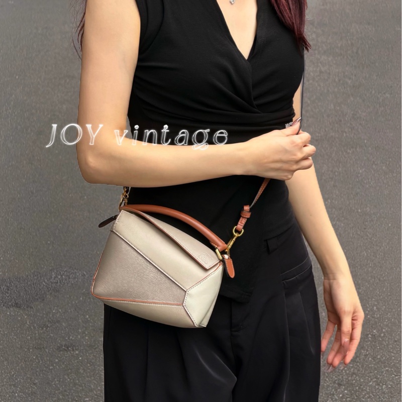 LOEWE羅意威白拼米色mini puzzle手提斜挎包-6