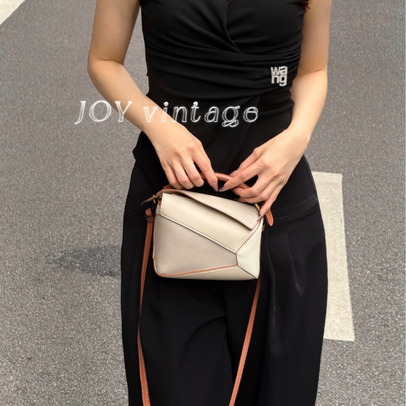 LOEWE羅意威白拼米色mini puzzle手提斜挎包-7