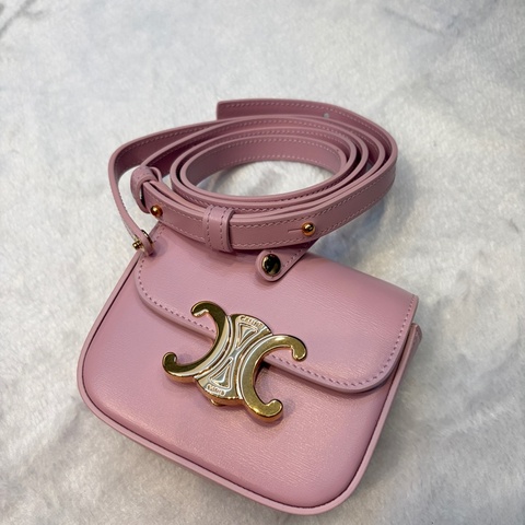 Celine 凱旋門 粉色 金釦 迷你包✨