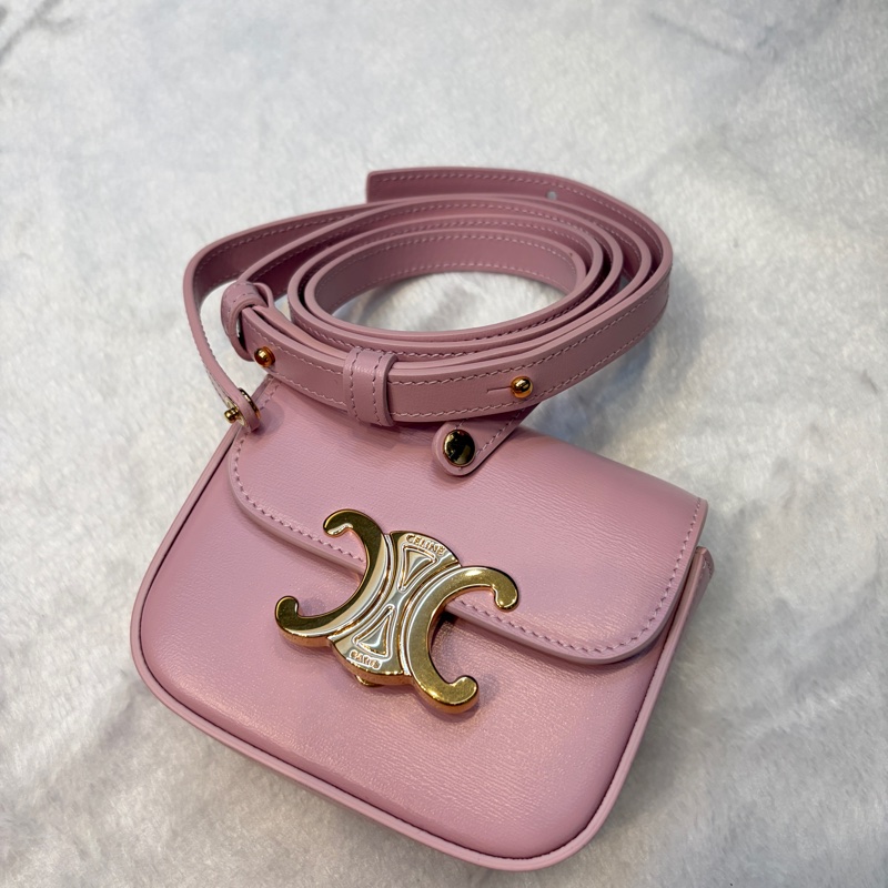 Celine 凱旋門 粉色 金釦 迷你包✨-0