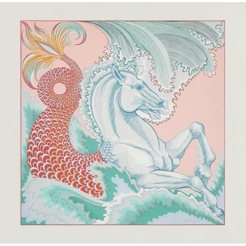 全新hermes 愛馬仕 熱賣款稀有雙面絲巾 圍巾 披肩駿馬90公分-8