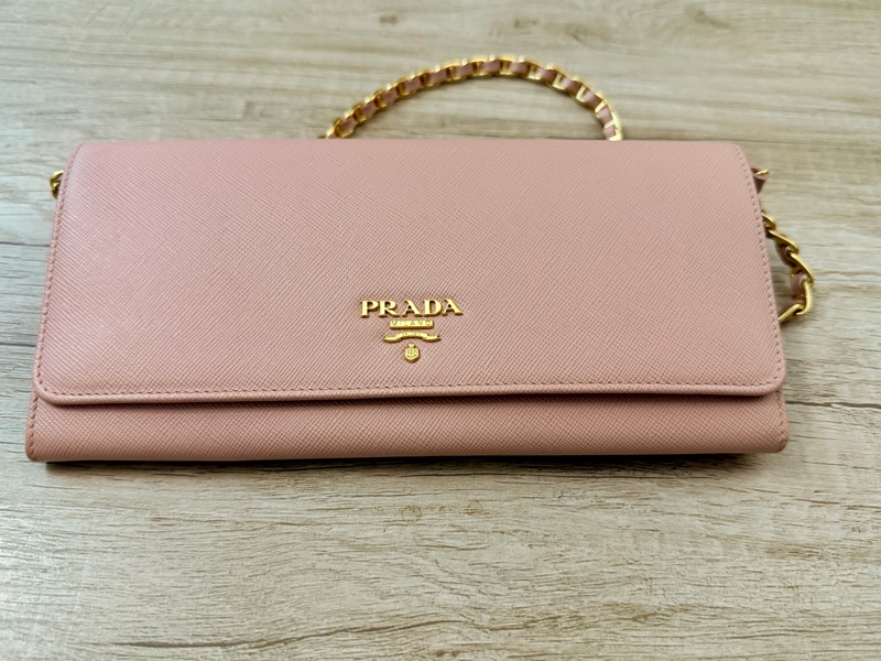 Prada wallet on chain woc 長夾皮穿鏈手拿包/斜背包鏈包-0