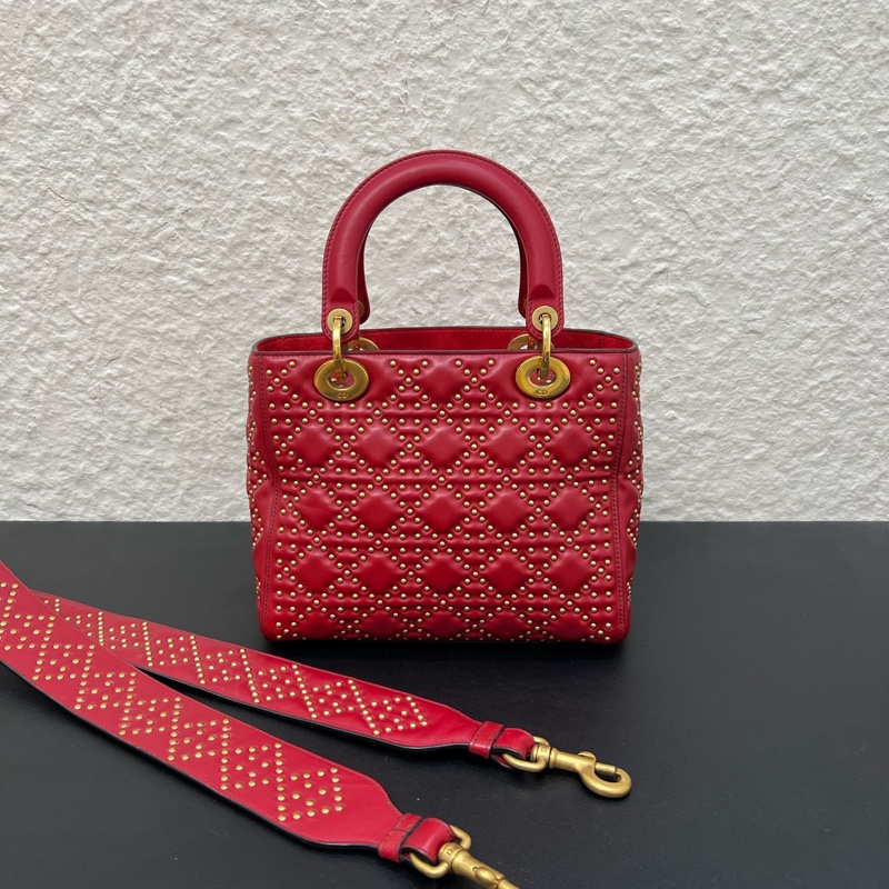 98新Dior迪奧紅色金扣五格戴妃包鉚釘款手提單肩斜挎-1