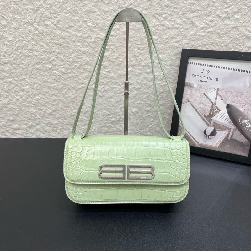 98新Balenciaga巴黎世家薄荷綠Gossip鰐魚紋斜挎包-0