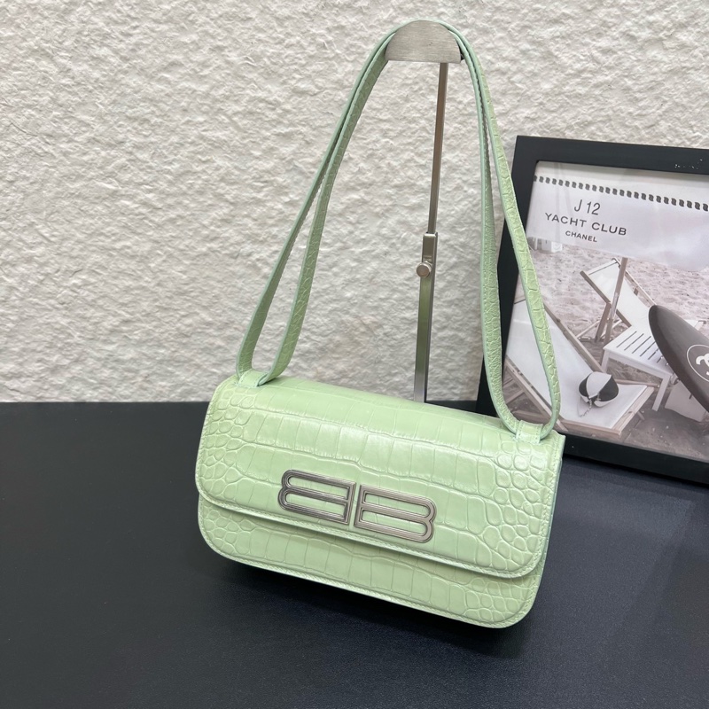 98新Balenciaga巴黎世家薄荷綠Gossip鰐魚紋斜挎包-7