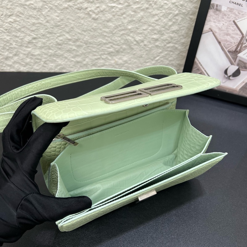 98新Balenciaga巴黎世家薄荷綠Gossip鰐魚紋斜挎包-8