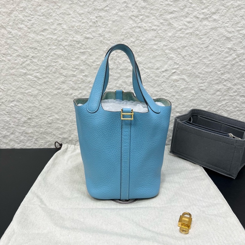 98新Hermes愛馬仕Picotin 18菜籃子金扣北方藍-0