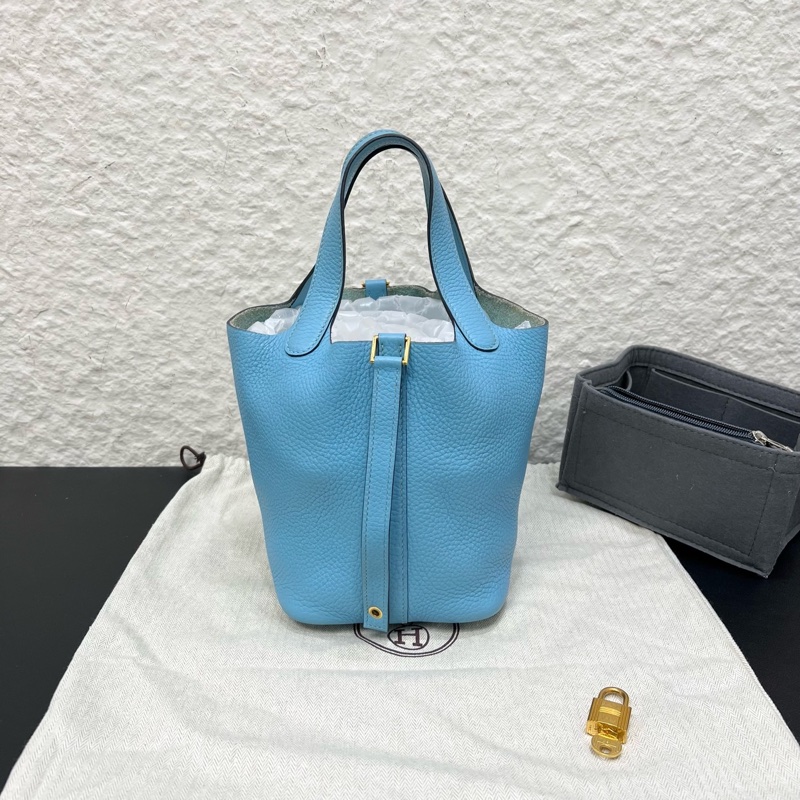 98新Hermes愛馬仕Picotin 18菜籃子金扣北方藍-1