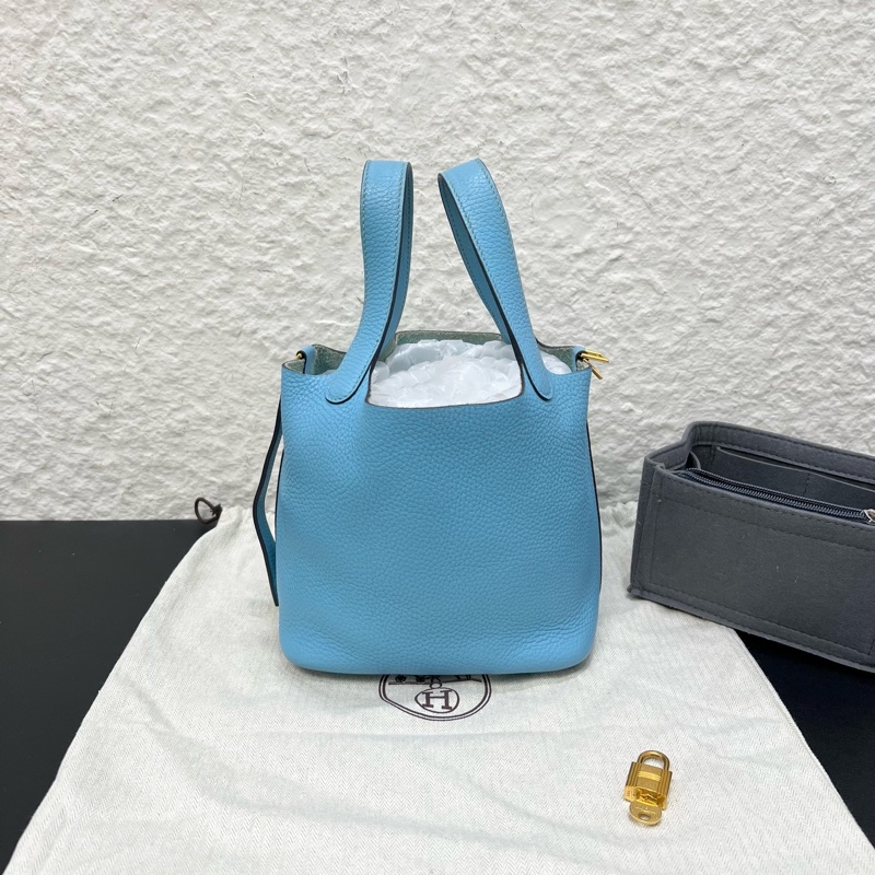 98新Hermes愛馬仕Picotin 18菜籃子金扣北方藍-2