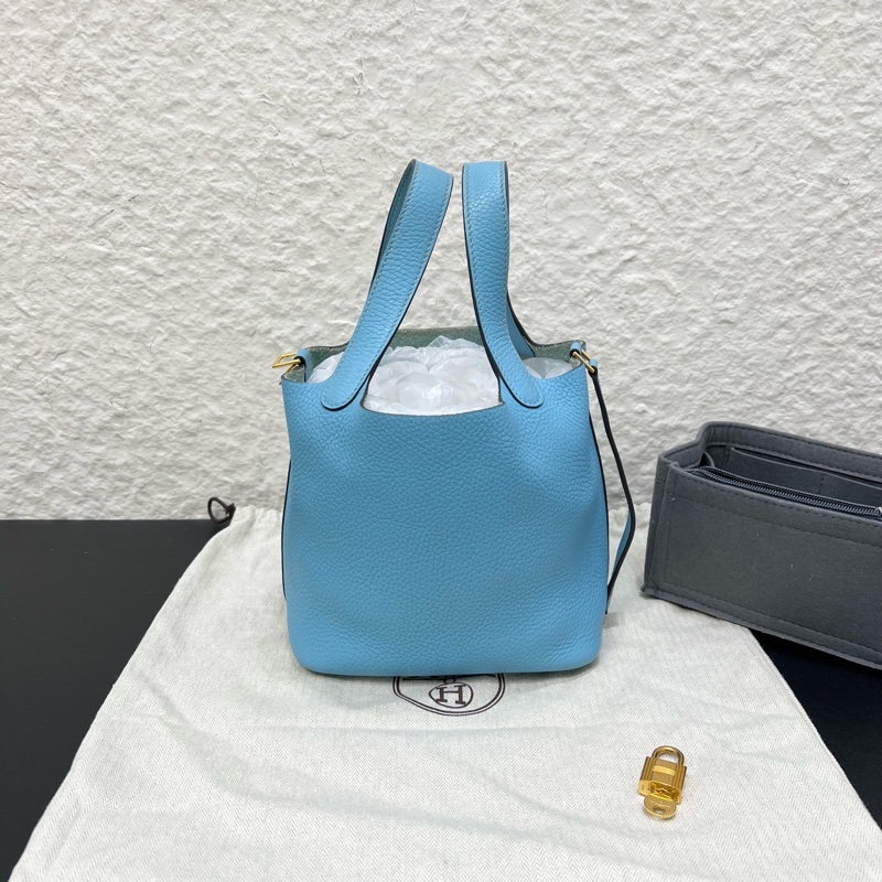 98新Hermes愛馬仕Picotin 18菜籃子金扣北方藍-3