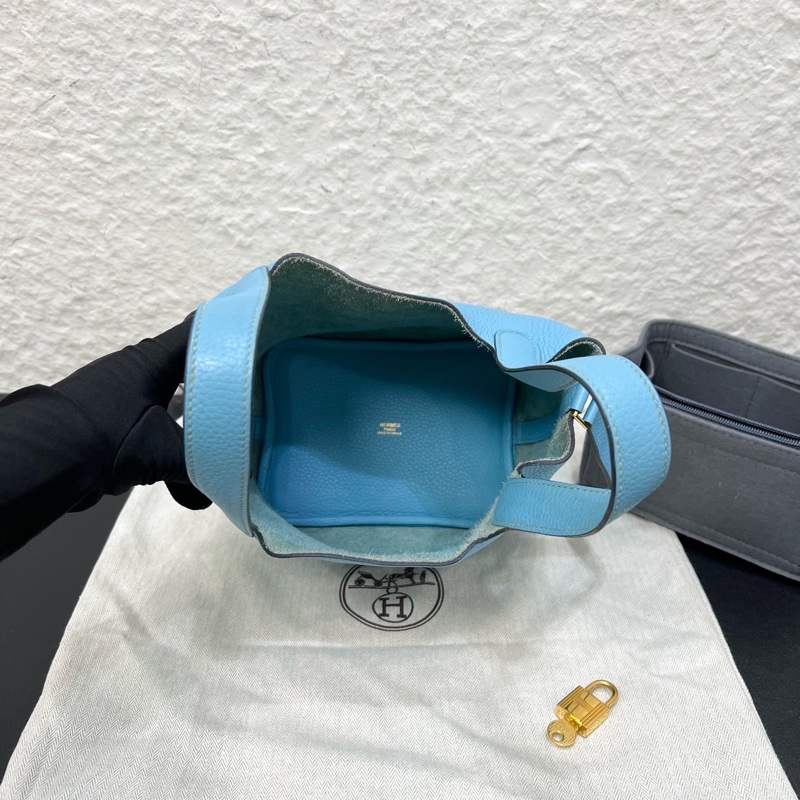 98新Hermes愛馬仕Picotin 18菜籃子金扣北方藍-5
