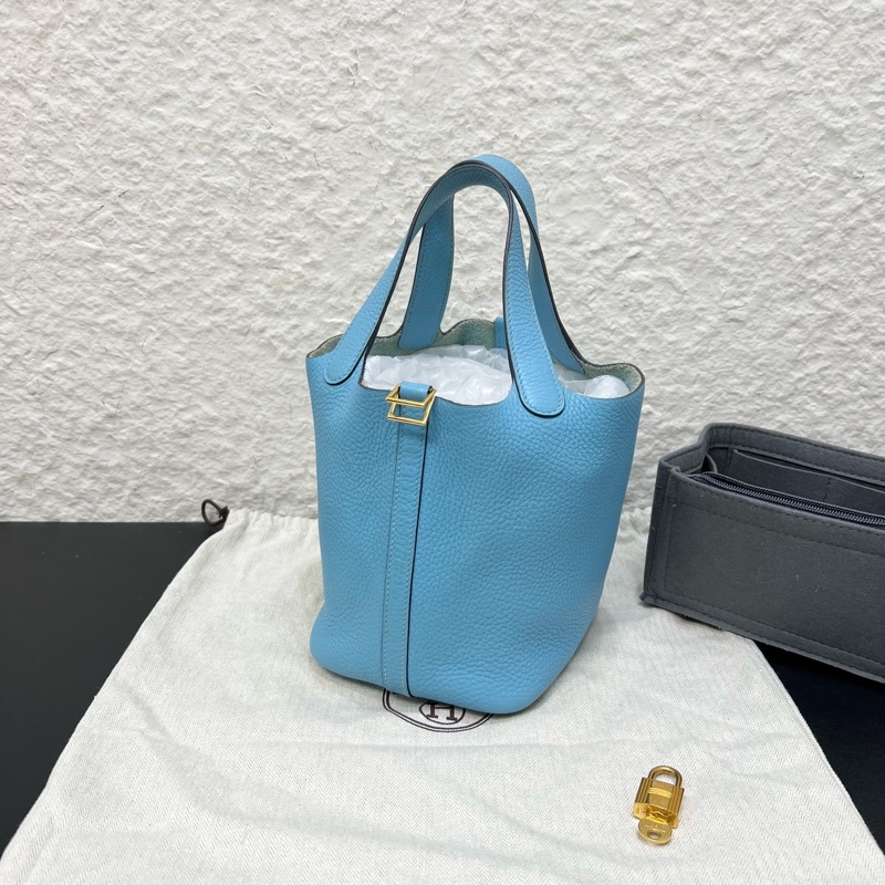 98新Hermes愛馬仕Picotin 18菜籃子金扣北方藍-6