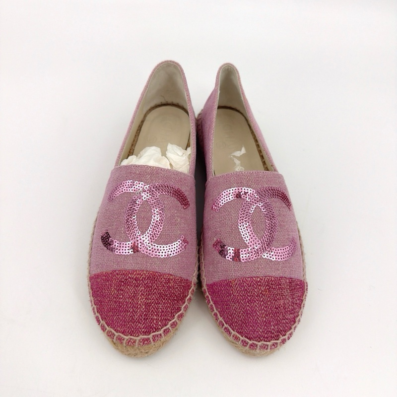 Chanel 香奈兒粉色閃面漁夫鞋-2