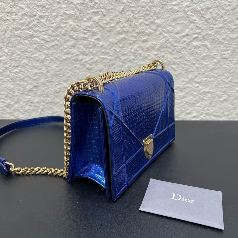 99新Dior迪奧diorama中號藍色漆皮盾牌包單肩斜挎包-2