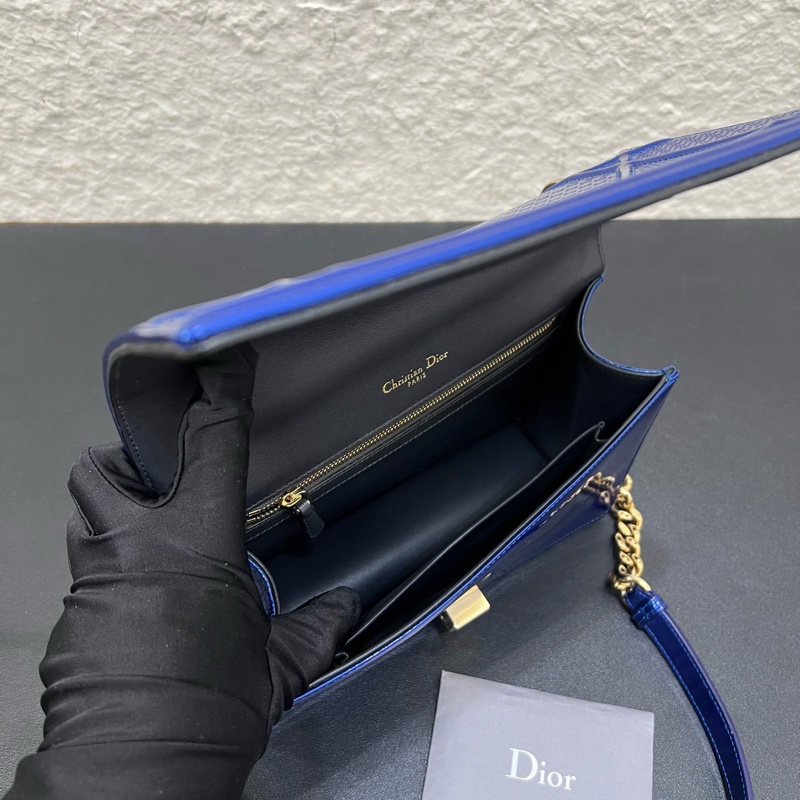 99新Dior迪奧diorama中號藍色漆皮盾牌包單肩斜挎包-8