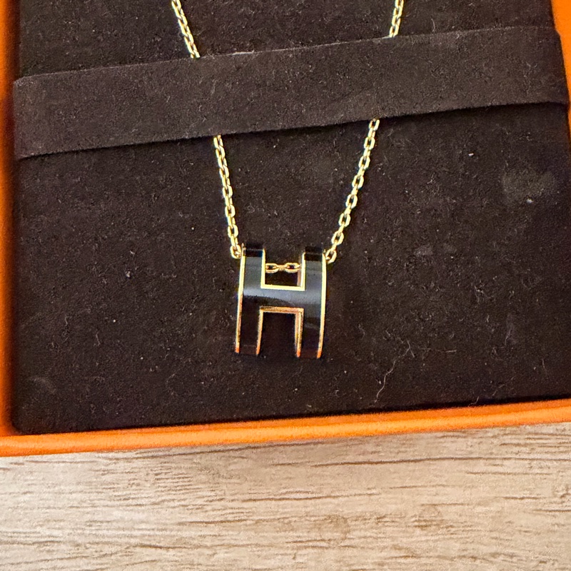 愛馬仕 hermes pop H 黑金 項鍊-5