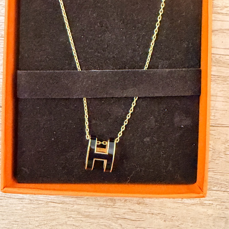 愛馬仕 hermes pop H 黑金 項鍊-6
