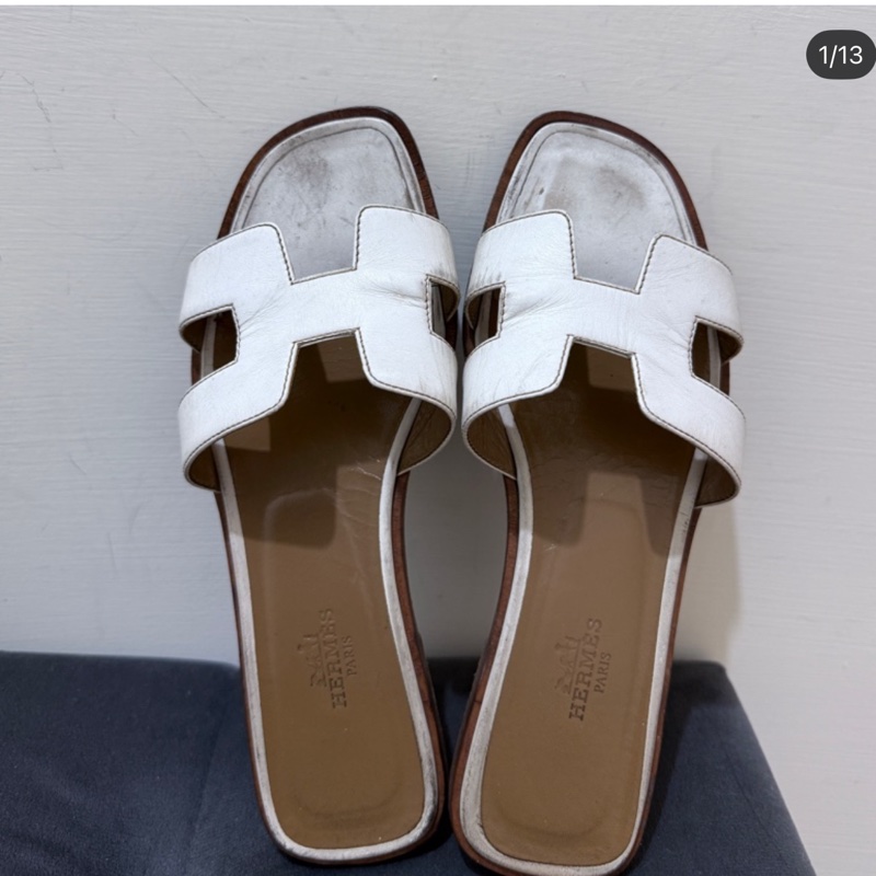 Hermes oran 36碼 愛馬仕白拖鞋-0