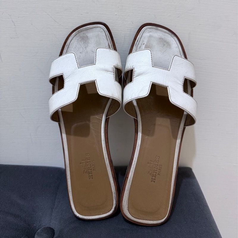 Hermes oran 36碼 愛馬仕白拖鞋-1