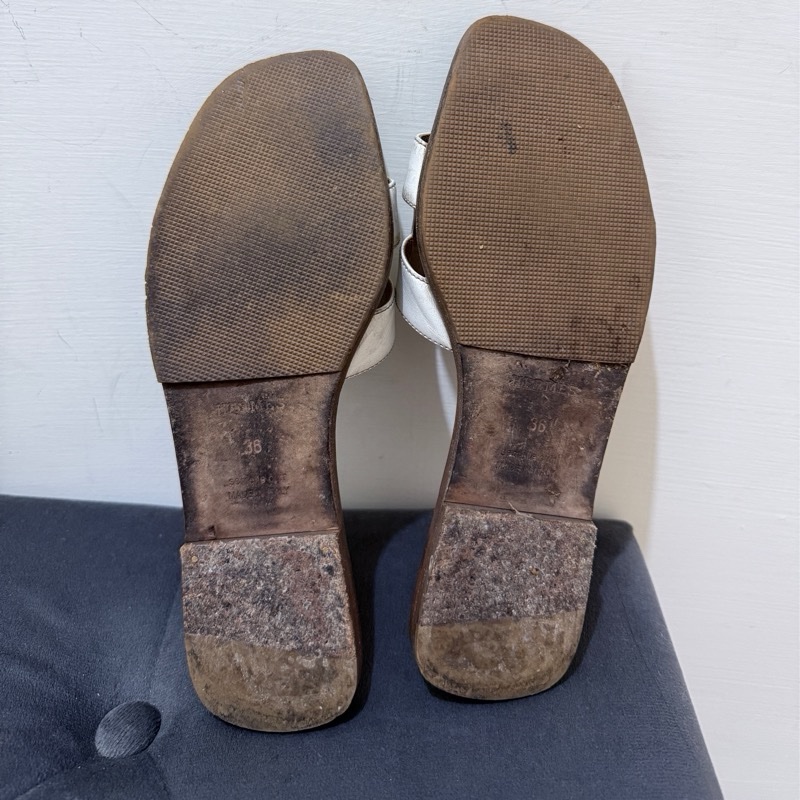 Hermes oran 36碼 愛馬仕白拖鞋-6