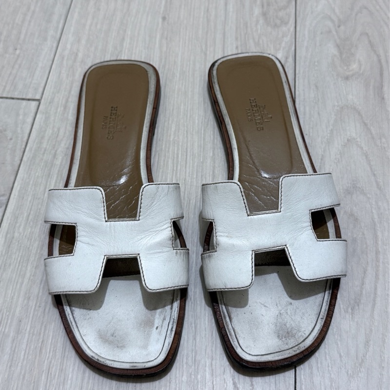Hermes oran 36碼 愛馬仕白拖鞋-7