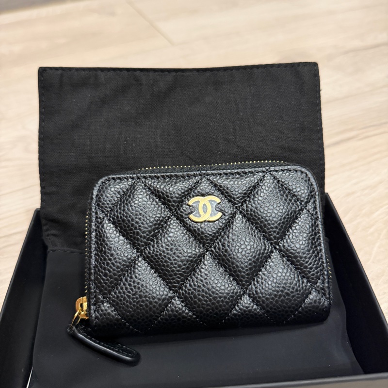 香奈兒Chanel 卡包黑色金釦荔枝牛皮-10