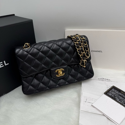 Chanel CF23 黑金羊 經典口蓋包 CF小號金扣金鍊 28開