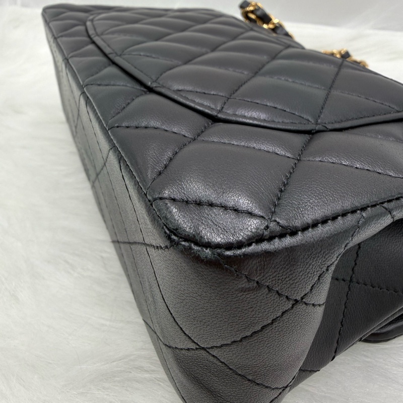 Chanel CF23 黑金羊 經典口蓋包 CF小號金扣金鍊 28開-2