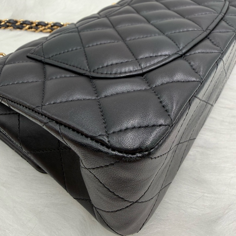 Chanel CF23 黑金羊 經典口蓋包 CF小號金扣金鍊 28開-9