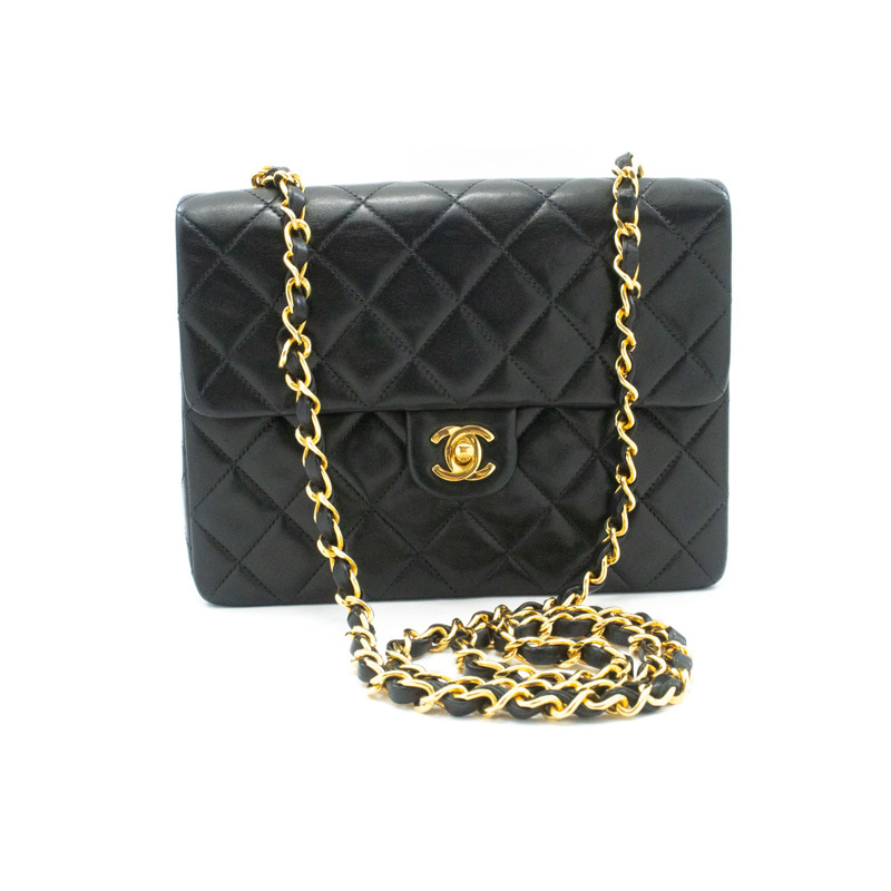 【日本直送】香奈兒迷你方形小鏈條肩背包/斜背包,黑色羊羔絨-1