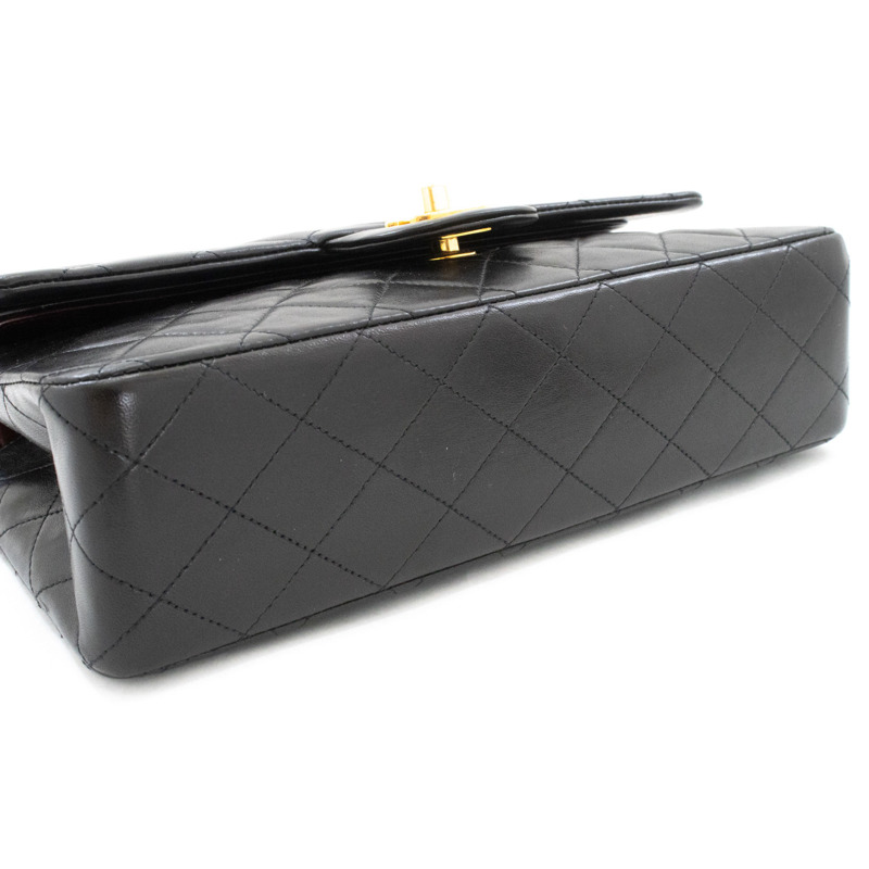 【日本直送】香奈兒經典雙蓋10吋鏈條單肩背包，黑色羊皮-3