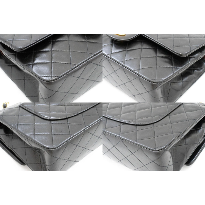 【日本直送】香奈兒經典雙蓋10吋鏈條單肩背包，黑色羊皮-5