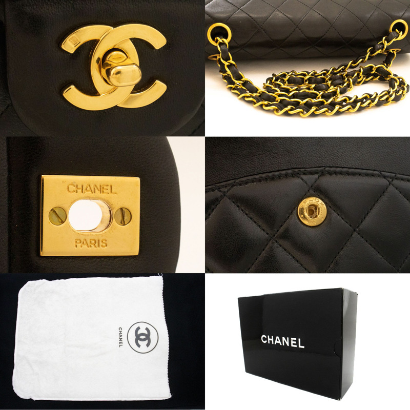 【日本直送】香奈兒經典雙蓋10吋鏈條單肩背包，黑色羊皮-6