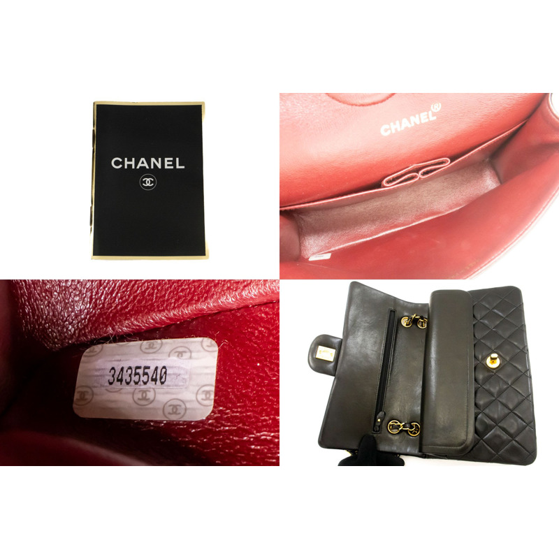 【日本直送】香奈兒經典雙蓋10吋鏈條單肩背包，黑色羊皮-8