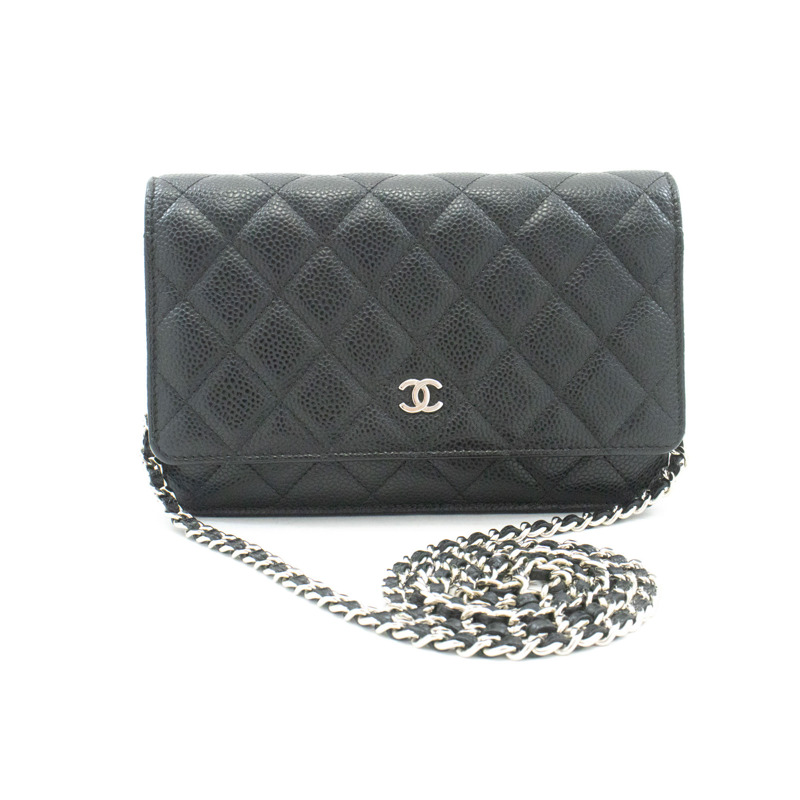 【日本直送】香奈兒粒面小牛皮鏈錢包 WOC 黑色單肩背包-1