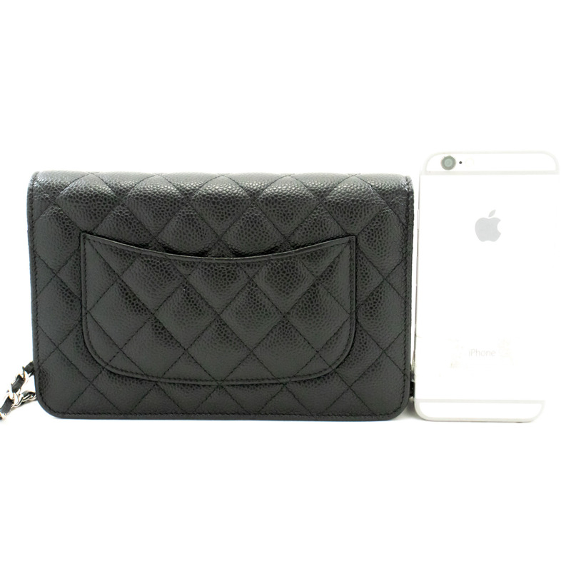 【日本直送】香奈兒粒面小牛皮鏈錢包 WOC 黑色單肩背包-2