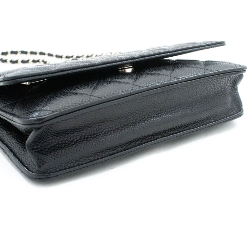 【日本直送】香奈兒粒面小牛皮鏈錢包 WOC 黑色單肩背包-3