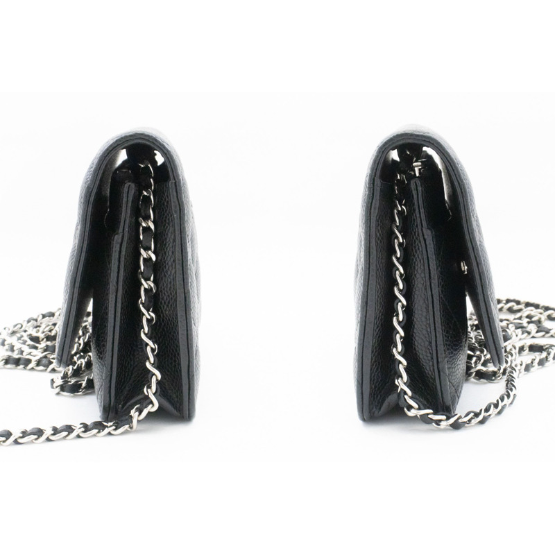 【日本直送】香奈兒粒面小牛皮鏈錢包 WOC 黑色單肩背包-4