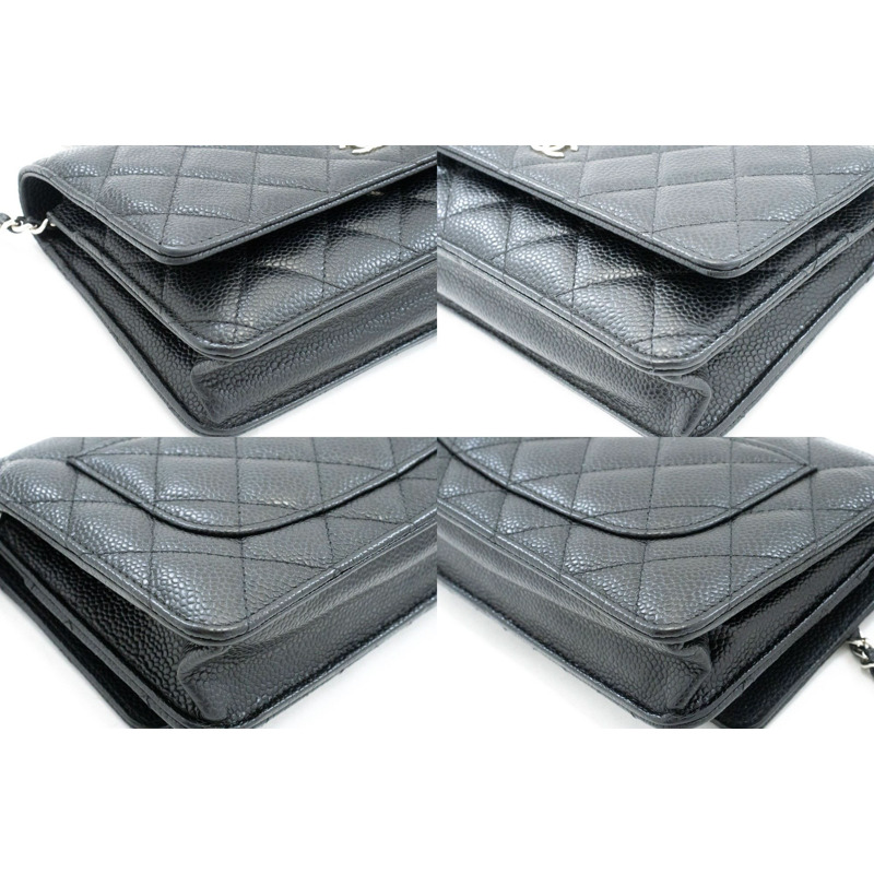 【日本直送】香奈兒粒面小牛皮鏈錢包 WOC 黑色單肩背包-5