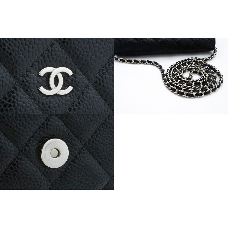 【日本直送】香奈兒粒面小牛皮鏈錢包 WOC 黑色單肩背包-6