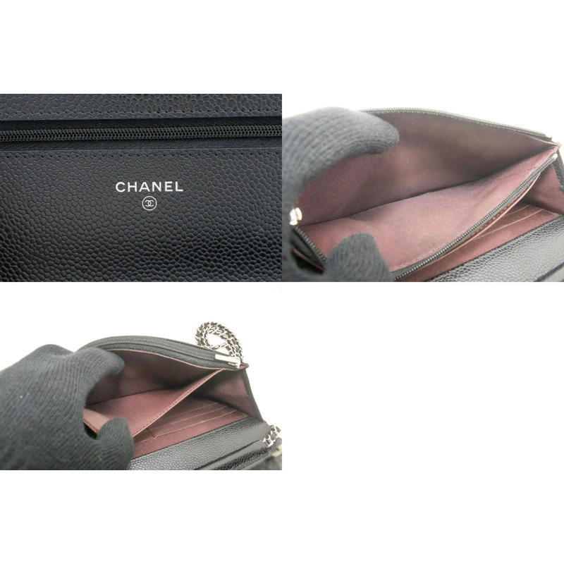 【日本直送】香奈兒粒面小牛皮鏈錢包 WOC 黑色單肩背包-7