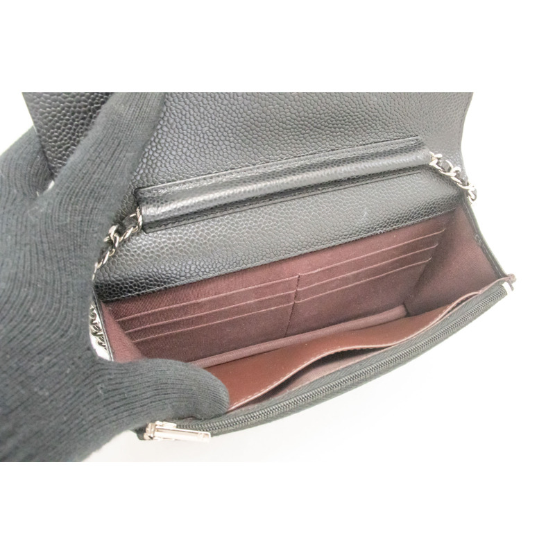 【日本直送】香奈兒粒面小牛皮鏈錢包 WOC 黑色單肩背包-9