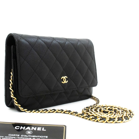 香奈兒粒面小牛皮鏈錢包 WOC 黑色單肩背包