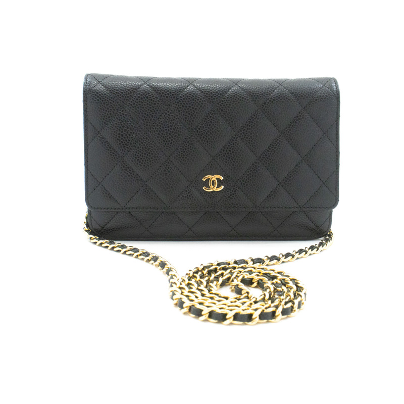 【日本直送】香奈兒粒面小牛皮鏈錢包 WOC 黑色單肩背包-1