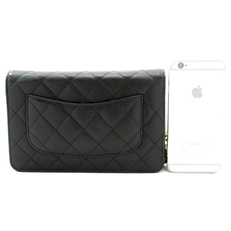 【日本直送】香奈兒粒面小牛皮鏈錢包 WOC 黑色單肩背包-2