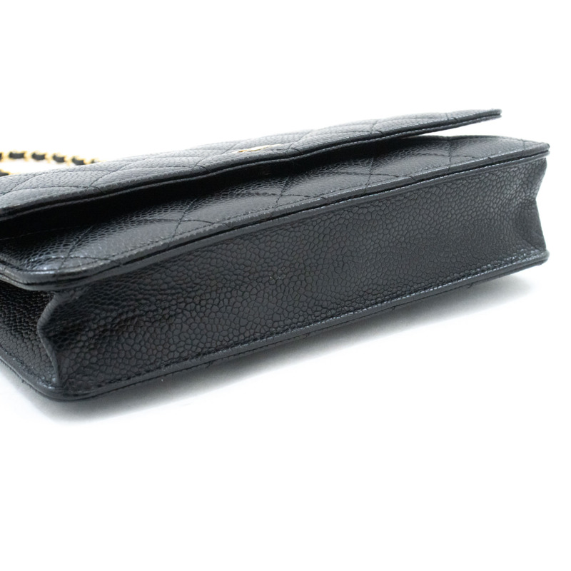 【日本直送】香奈兒粒面小牛皮鏈錢包 WOC 黑色單肩背包-3