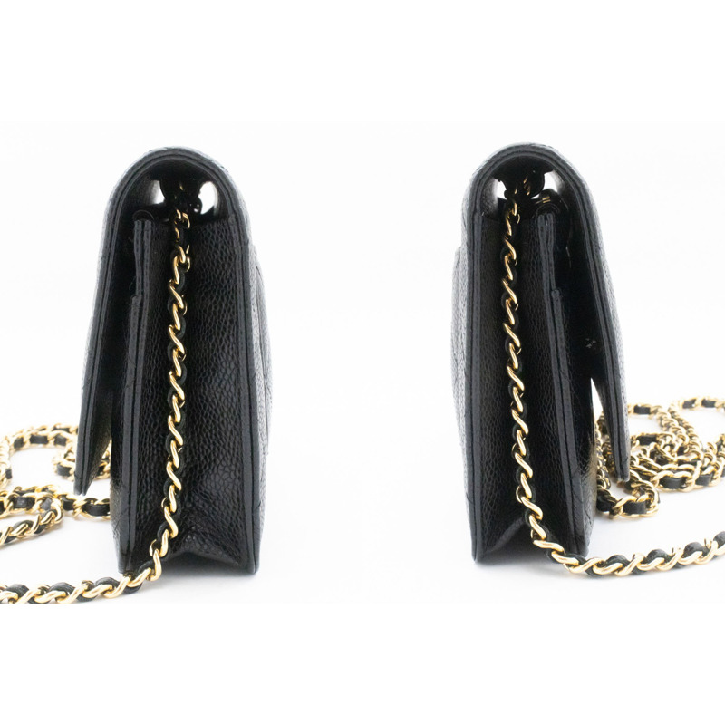 【日本直送】香奈兒粒面小牛皮鏈錢包 WOC 黑色單肩背包-4